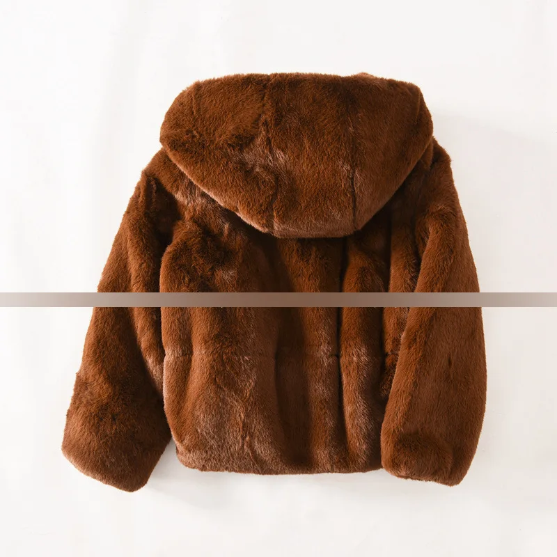 

Z2216 Women's Western Style Versatile Loose Thick Warm Cotton Coat Faux Fur Hooded Thick Coat Female Winter