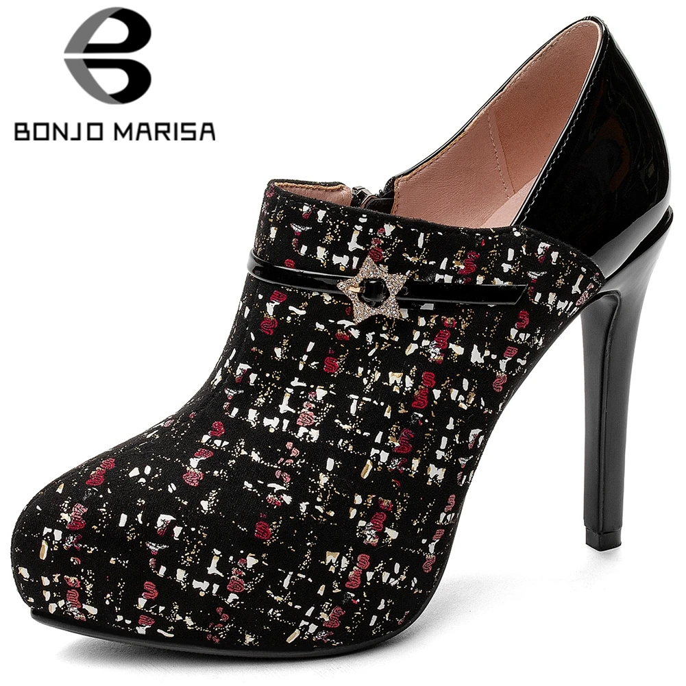 

BONJOMARISA Brand New Lady Pumps High Heels Zipper Mixed Color Metal Decoration Pumps Women Casual Office Proom Shoes Woman