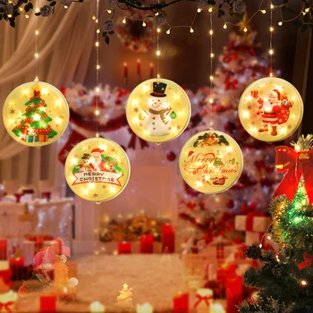 

LED Star Christmas Light Hanging Round Santa Claus Fairy Lamp with Suction Christmas Lamp Holiday Wedding Decorative Fairy Light