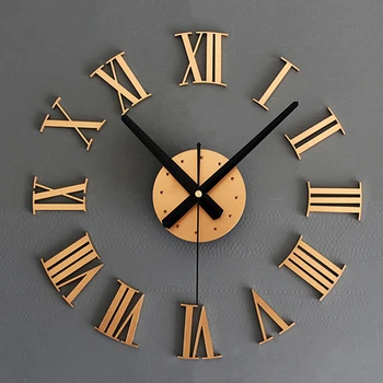 

HOT DIY Luxury 3D Roman numerals Wall Clock Large Size Home Decoration Art Clock HOT Gold Color