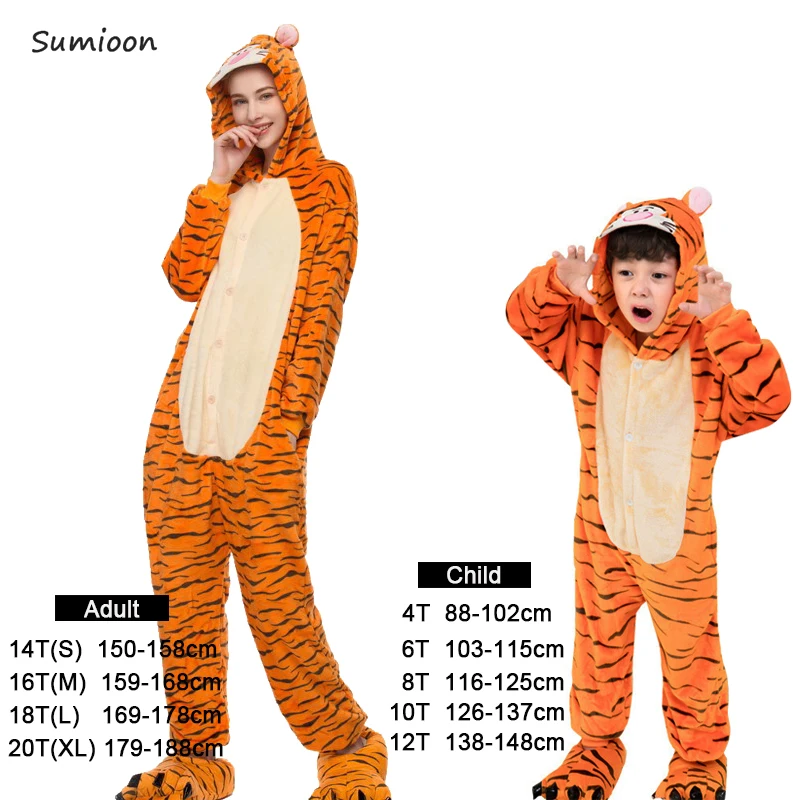 Tiger Kigurumi/Пижама с единорогом для девочек; зимняя одежда для сна с изображением панды и поросенка; Детский Рождественский комбинезон; пижамы для мальчиков; комплекты для малышей; пижамы для женщин - Цвет: Tiger
