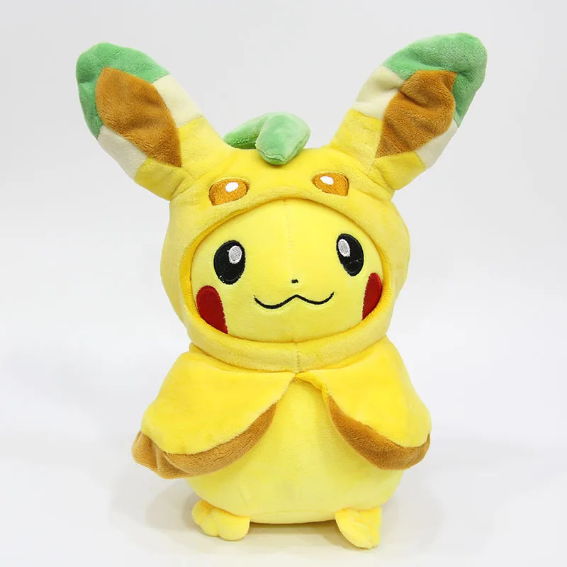 30cm Pikachu Leafeon 30 см аниме животные Пикачу Косплей Eevee плюшевые игрушки Gengar мягкие куклы Eevee с плащом Cos ребенок Пикачу Espeon Jolteon Игрушка Дети - Цвет: 30cm Pikachu Leafeon