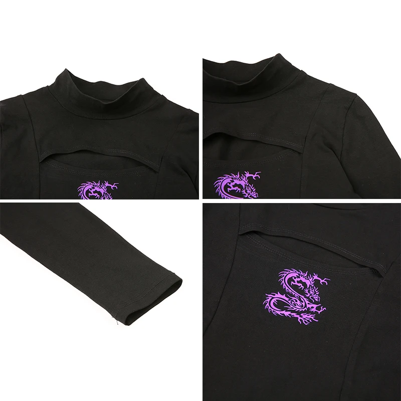 Rockmore женская футболка с принтом дракона Женская водолазка открытая сексуальная с длинным рукавом Базовые Футболки бодиокн укороченные топы футболки Осень