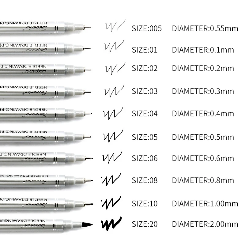 10pcs set 10 шт. эскиз ручка для негативного гравирования иглой водонепроницаемый пигмент мелкая гелевая подводка набор ручек Профессиональный Маркер Крюк подписи ручка для школы - Цвет: 10pcs set