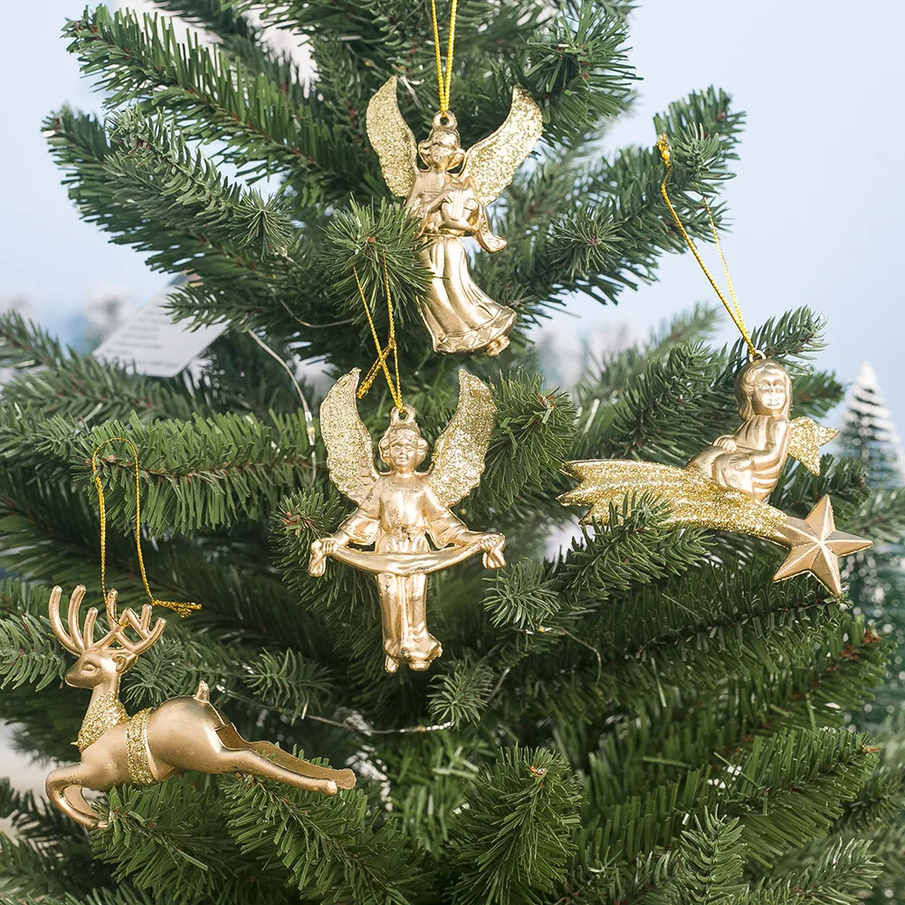 3 шт./кор. золотой порошок акриловый Ангел лося подвесная Елочная игрушка украшение год рождественские украшения для дома Рождественский подарок