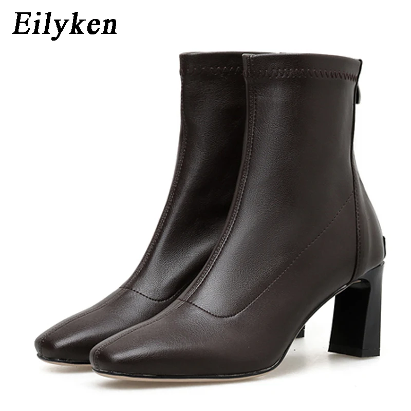 

Eilyken 2020 New Winter Sewing High Heels Boots Women Pu Ankle Booties Female Zipper Shoes Ladies Square Toe Women Shoes