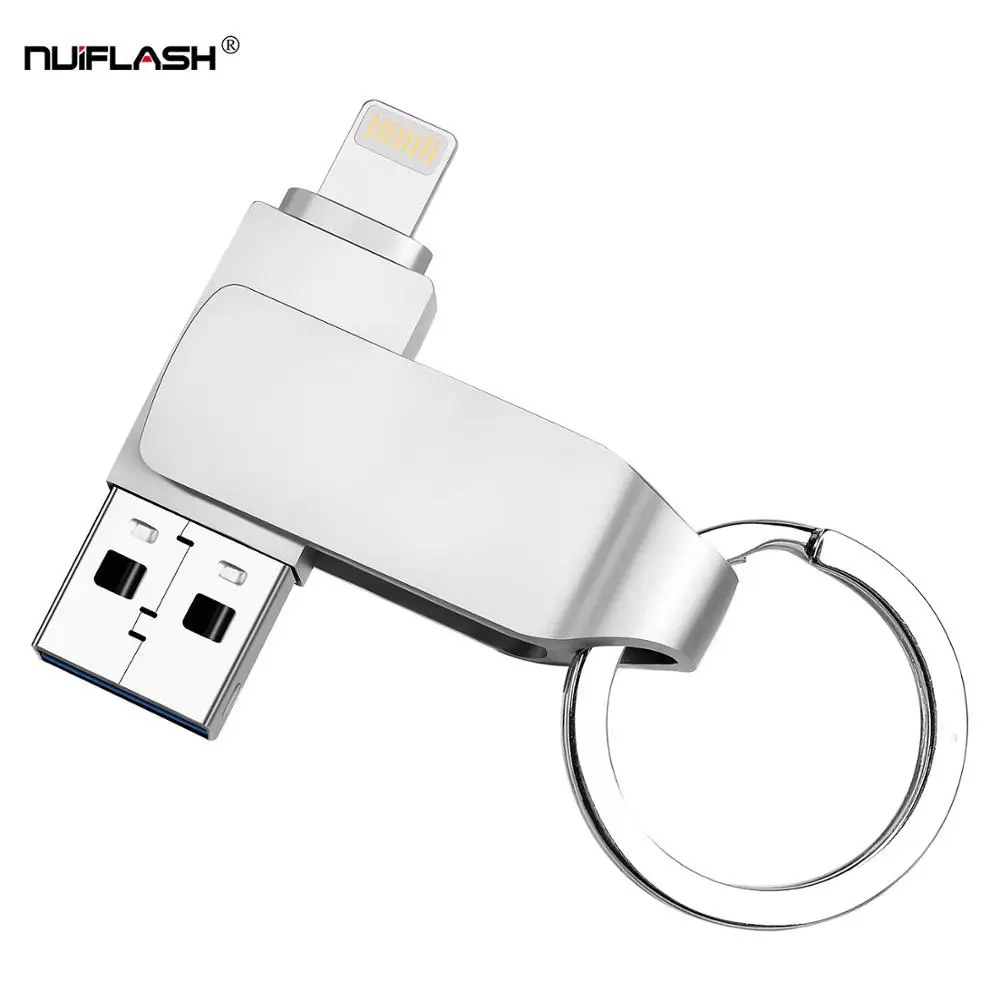 USB флэш-накопитель для iPhone X/8/7/7 Plus/6 Plus/6s/5/SE/ipad флеш-накопитель HD флеш-накопитель 8 Гб оперативной памяти, 16 Гб встроенной памяти, 32 ГБ, 64 ГБ, 128 Гб флэш-накопитель usb 3,0 - Цвет: Серебристый