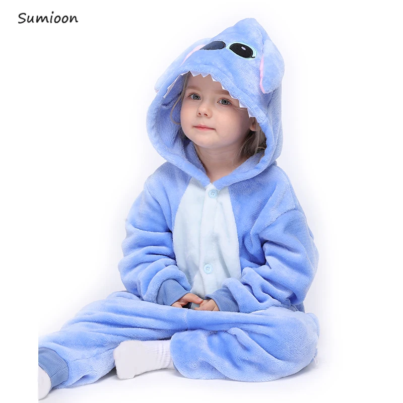 Blue stitch Kigurumi/Детские пижамы с единорогом для детей; фланелевые зимние пижамы для мальчиков и девочек с рисунком панды и единорога - Цвет: Blue stitch