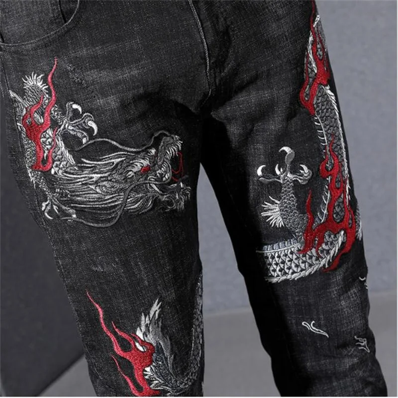 Новые джинсы мужские брюки-карандаш с вышивкой Slim Fit облегающие мужские джинсы модные джинсовые брюки; ;#7766