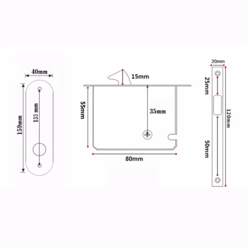 

Invisible Wood Glass Barn Door Sliding Cup Steel Lock Handle 16*4.1cm Silver