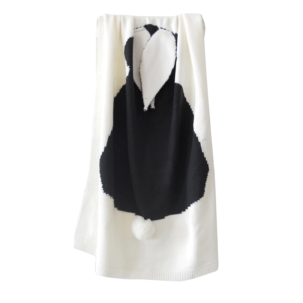 Black and white 73*108 см банное полотенце мультфильм детское одеяло с принтом детское постельное белье одеяло s новорожденный кролик ухо теплая вязаная пеленка - Цвет: Black and white