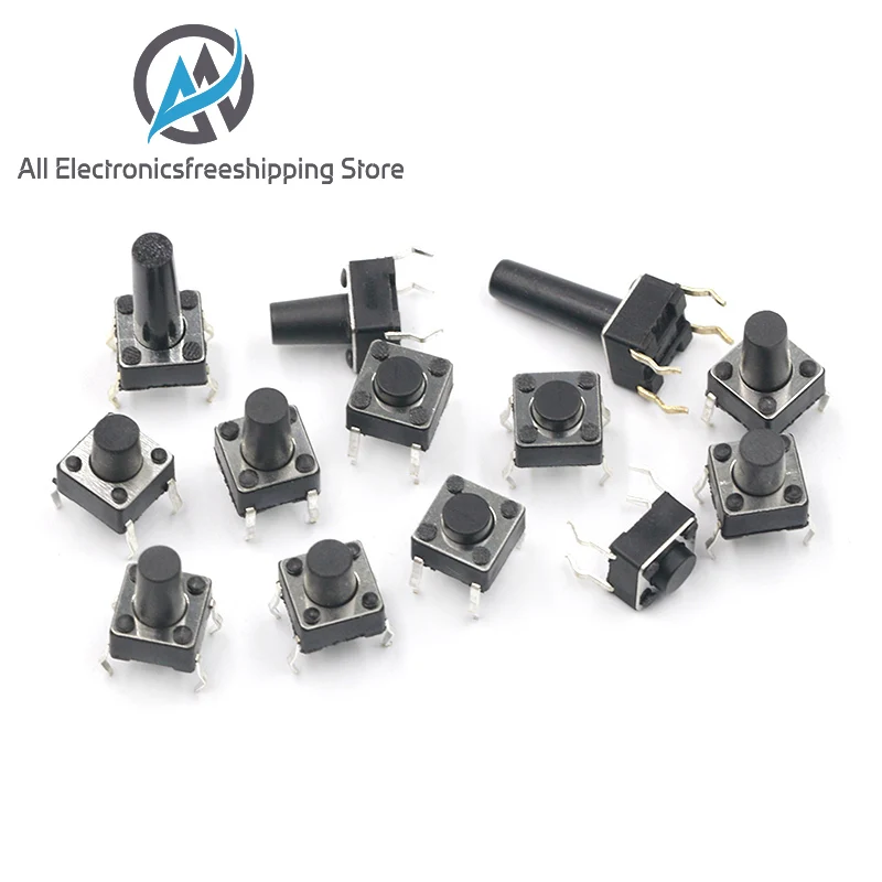 

50PCS 6X6X5/4.3/5.5/6/7/8/9/10/13MM Tact Switch Push Button Switch 12V Copper 4PIN DIP Micro Switch For TV/Toys/home use Button