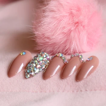 

Full diamond classic fashion lady candy color crystal diamond fake nails 24pcs Khaki