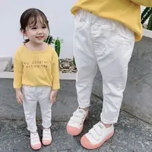 Обратите внимание, однотонные джинсы для девочек; Новинка года; Стильная Детская осенняя одежда; обтягивающие леггинсы; универсальные брюки для маленьких детей