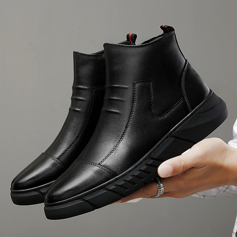 Зимние высокие мужские ботинки; классическая мужская обувь в деловом стиле; мужские плюшевые ботинки в британском стиле; мужская повседневная обувь из натуральной кожи; HC-608