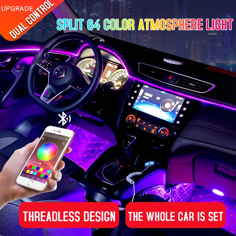  Led Car Interior Ambient Atmosphere Light Rgb App Remote Control Optic Fiber Auto Foot Center Conso - 4000505487403
