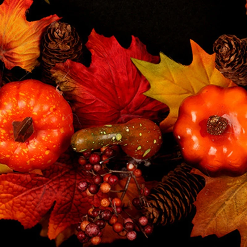 45Cm Pumpkin Wreath Front Door Display Garland Wall Window Spooky Halloween Christmas Home Decor Thanksgiving Festive Decoration