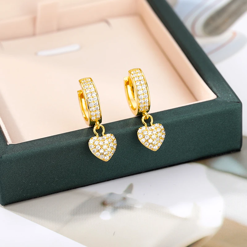 Cute Zircon Heart Earrings For Women Crystal Heart Stud Love