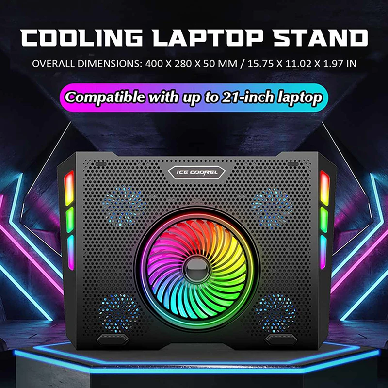 Seenda Rgb Laptop Cooler Laptop Cooling Pad Adjustable Notebook Gaming Cooler Stand With 5 Fans 2usb Ports For 17 21inch Laptop Laptop Stand Aliexpress