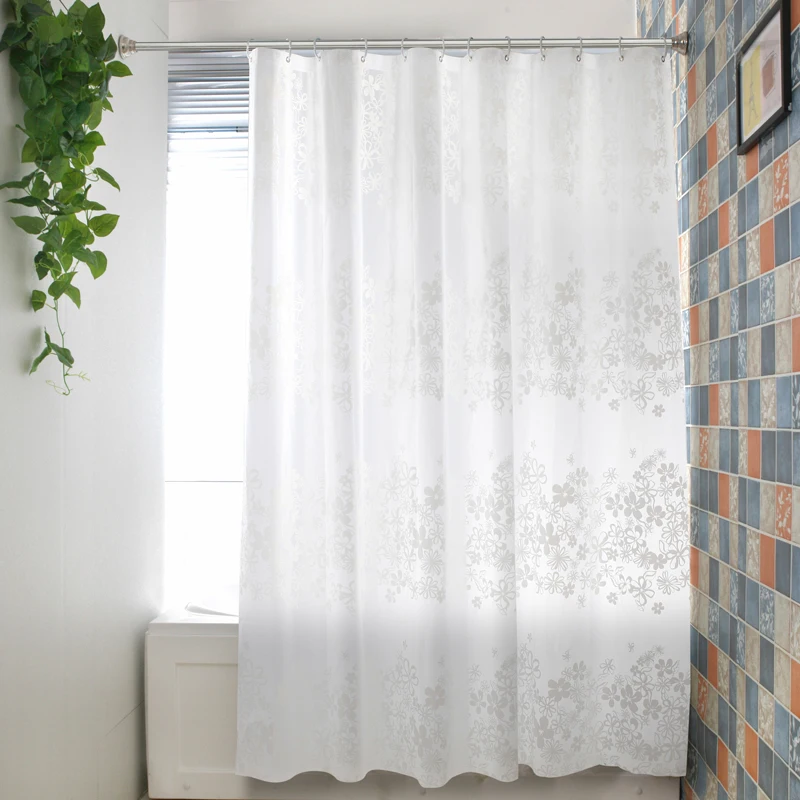 CurtainsTransparent Flower White Bathroom Home PEVA With Hooks Shower Curtain 