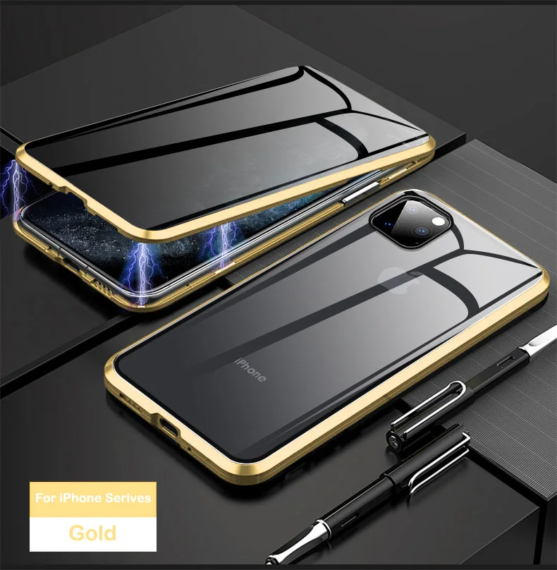 Gold-N 360 роскошный Магнитный чехол для iPhone 11 Pro Max, чехол из закаленного стекла для Apple iPhone X XS MAX XR 7 8 Plus 11 pro 6S Plus - Цвет: Gold-N