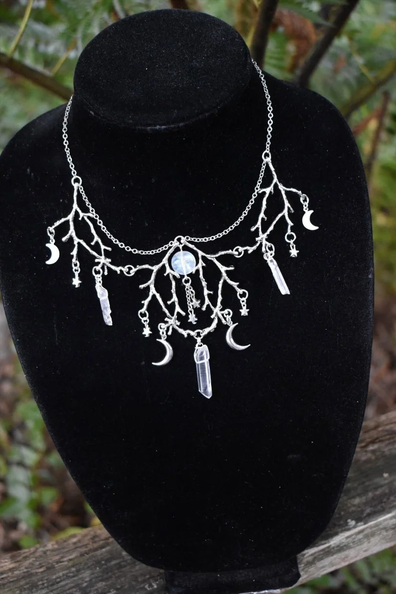 Crescent Moon necklace,Moon Goddess necklace ,pagan gothic necklace choker - Image 2