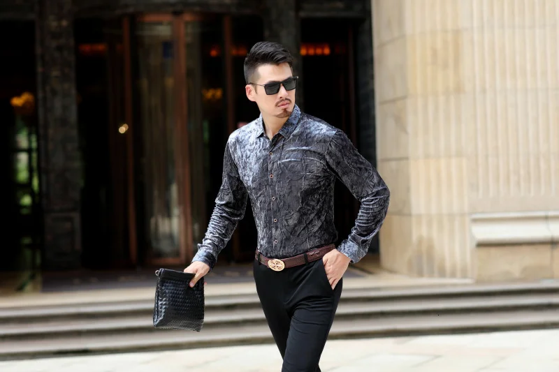 Осенняя дизайнерская мужская рубашка Camisa Social Masculina De Luxo Camicia рубашка Uomo Мужская бархатная рубашка с длинным рукавом мужская одежда на пуговицах