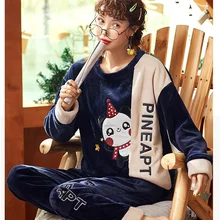 Осенне-зимний пуловер, фланелевые пижамы для взрослых девочек, домашний костюм с круглым вырезом, повседневная женская одежда для сна, милые пижамные комплекты