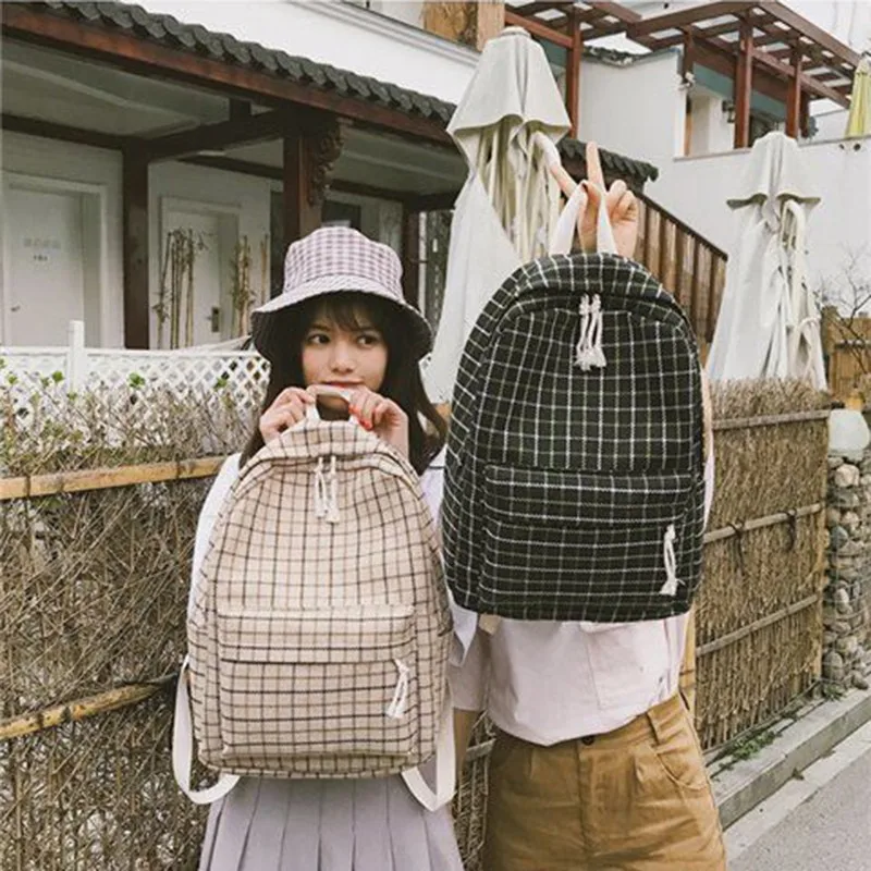 

New 2 set Plaid pattern Backpack Canvas Women Shoulder Bag New Teenager Girl School Backpack Female Mochilas Backpack 1P34