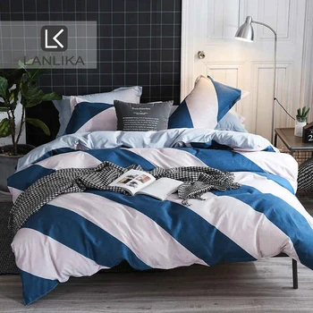 

Lanlika Nordic Blue White Striped Bedding Set Double Bedspread Duvet Cover Set Flat Sheet Bed Linen Set Decor Home Textiles