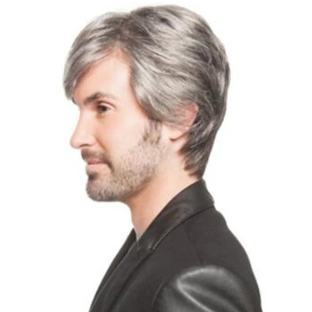 

Men's Middle-aged Short Straight Hair Wig White Hair Old Man Heat Resistant Synthetic Man Wig