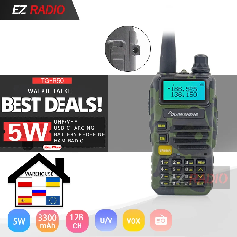 Actualización de 5W iluminación led en UV-R50-2 móvil Walkie Talkie Vhf Uhf Radio de banda Dual camuflaje UV-R50-1 UV R50 serie Uv-5r tg-uv2 UVR50
