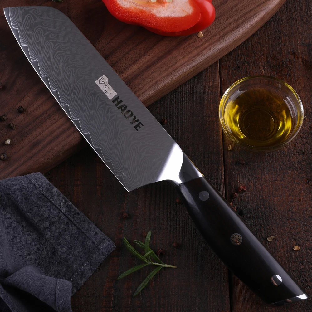 7 дюймов японский Дамасская сталь нож сантоку кухонные ножи шеф повара vg10 острые нарезки мяса рыба измельчитель овощей Палисандр Ручка
