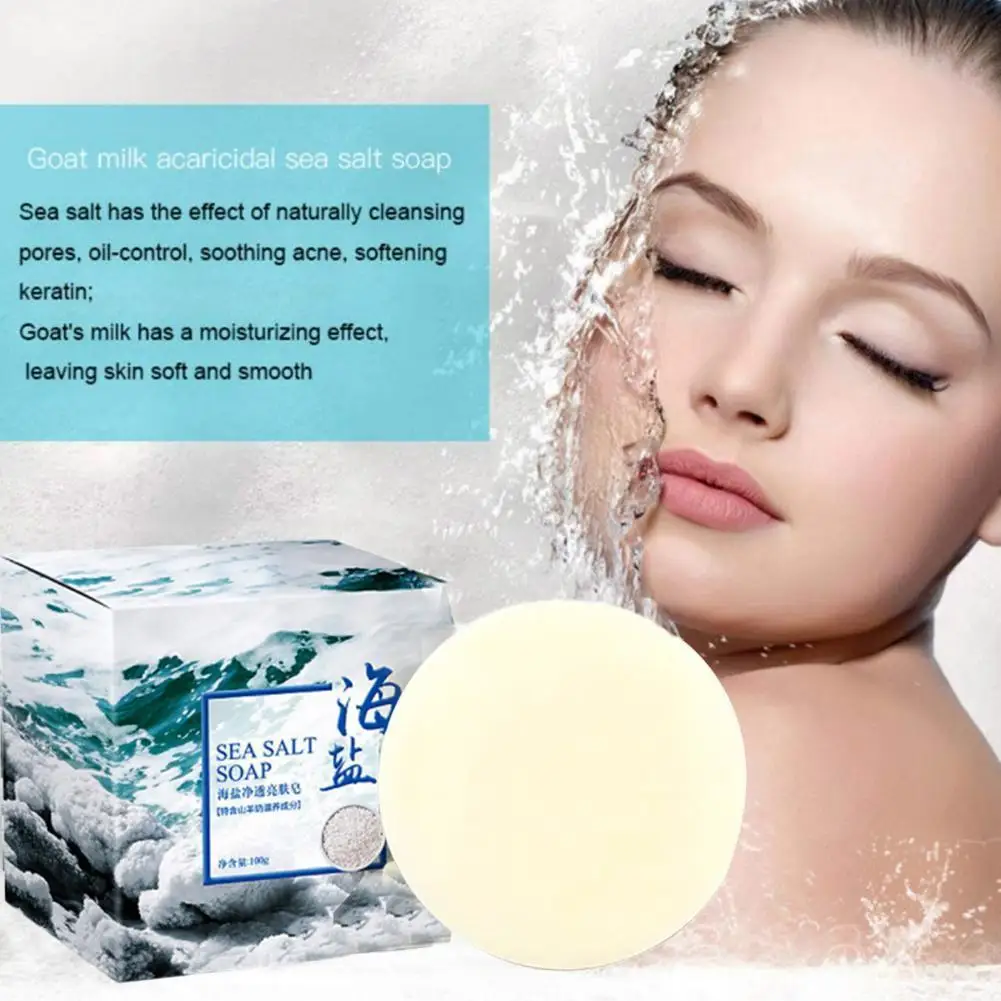 

100g Sea Salt Soap Removal Pimple Pores Acne Treatment Moisturizing With Wash Goat Soap Face Tool Cleaner Milk Soap Net Foa T2F3