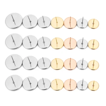 

50pcs/lot Stainless Steel Ear Pin Tray Into 8/10/12/14/16mm Three-Colours DIY Rhinestone Handmade Earrings Jewelry Accessories