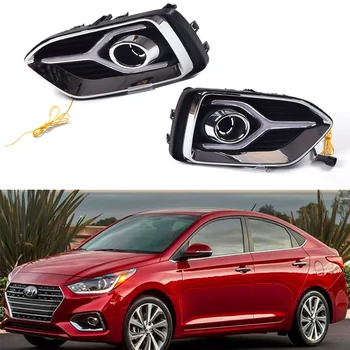 

For Hyundai Accent Solaris 2017 2018 2019 12V Car DRL LED Daytime Running Light Fog Lamp Yellow Turn Signal Function