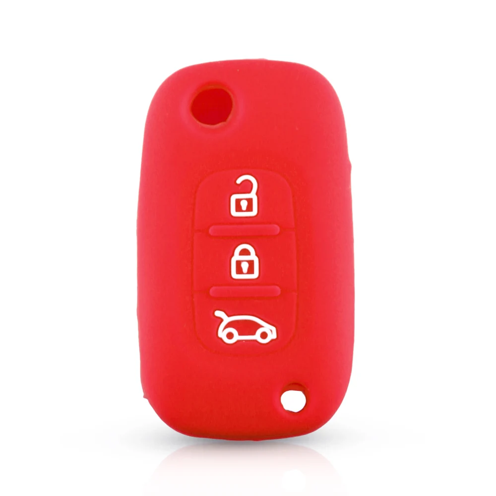 Красный KEYYOU 30psc силиконовый для ключа автомобиля чехол для Lada Granta Sport Renault Twingo Clio Master Kango Fit Benz умный корпус выкидного ключа 3BT - Название цвета: Красный