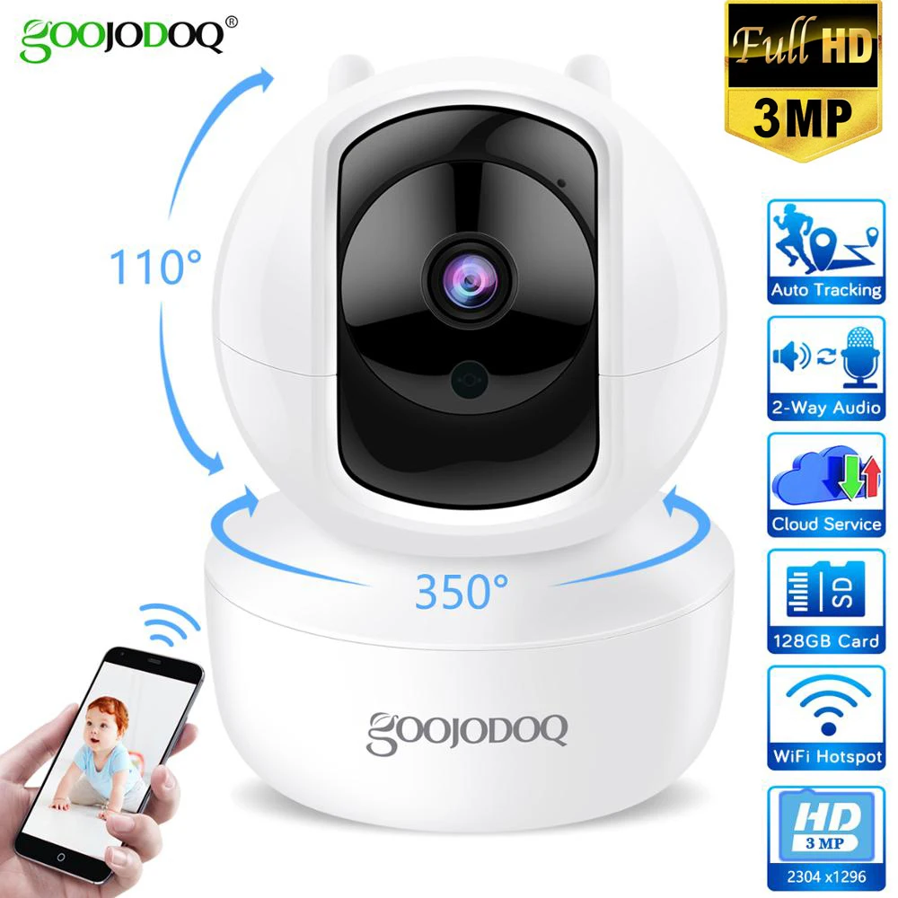 

GOOJODOQ 3MP Cloud WiFi Security Camera HD 2304x1296 IP Camera Two Way Audio Home Wireless Camera Night Vision CCTV Baby Monitor