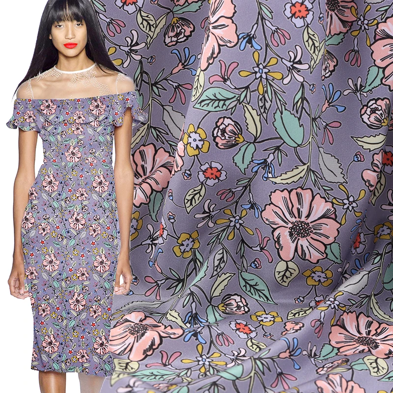 

114cm*100cm floral fabric Crepe De Chine Natural Printing Real Silk Lining Sweet Summer Day Shirt Dress Cloth