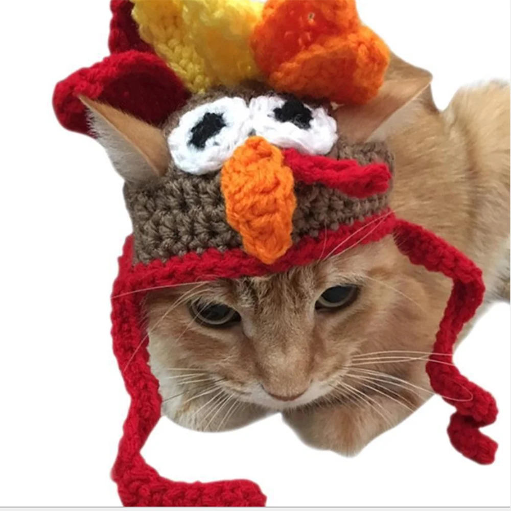 Теплая зимняя шапка для кошек Забавный костюм S/m индейка одежда на День