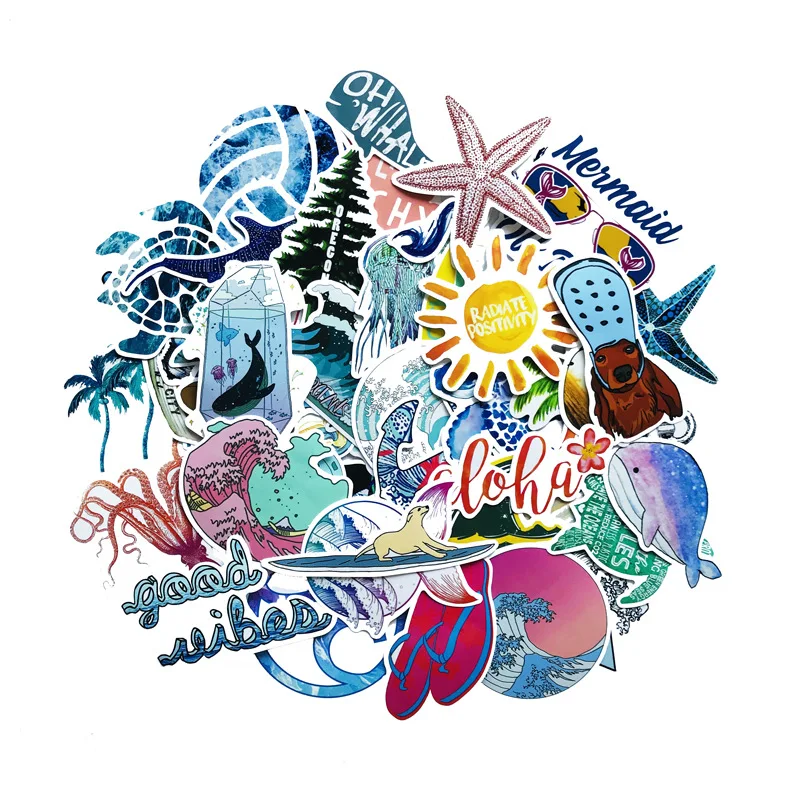 10/50pcs Summer Beach Stickers Surfing Sea Turtle Decal VSCO for Laptop Fridge Phone Skateboard Suitcase Girl Flask Sticker