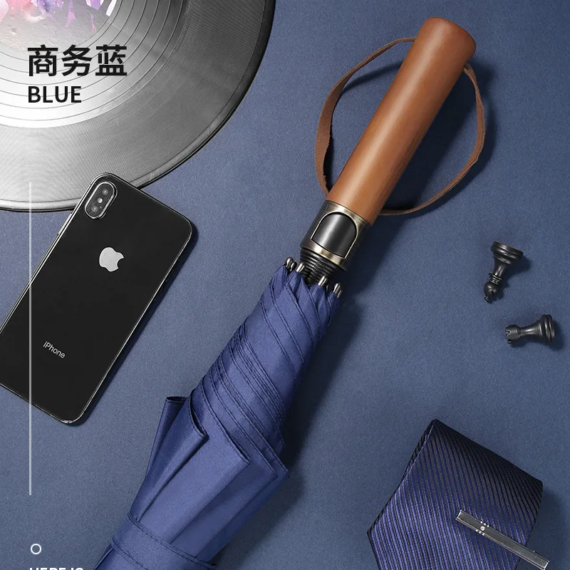 8 к автоматический из дерева, с длинной ручкой бизнес большой зонтик дождь для женщин ветрозащитный Гольф Зонты для мужчин подарок эпонж - Цвет: Blue
