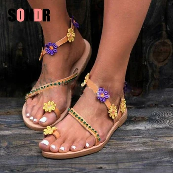 

Women Sandals Bohemia Style Summer Shoes For Women Flat Sandals Beach Shoes 2020 Flowers Flip Flops Plus Size Chaussures Femme