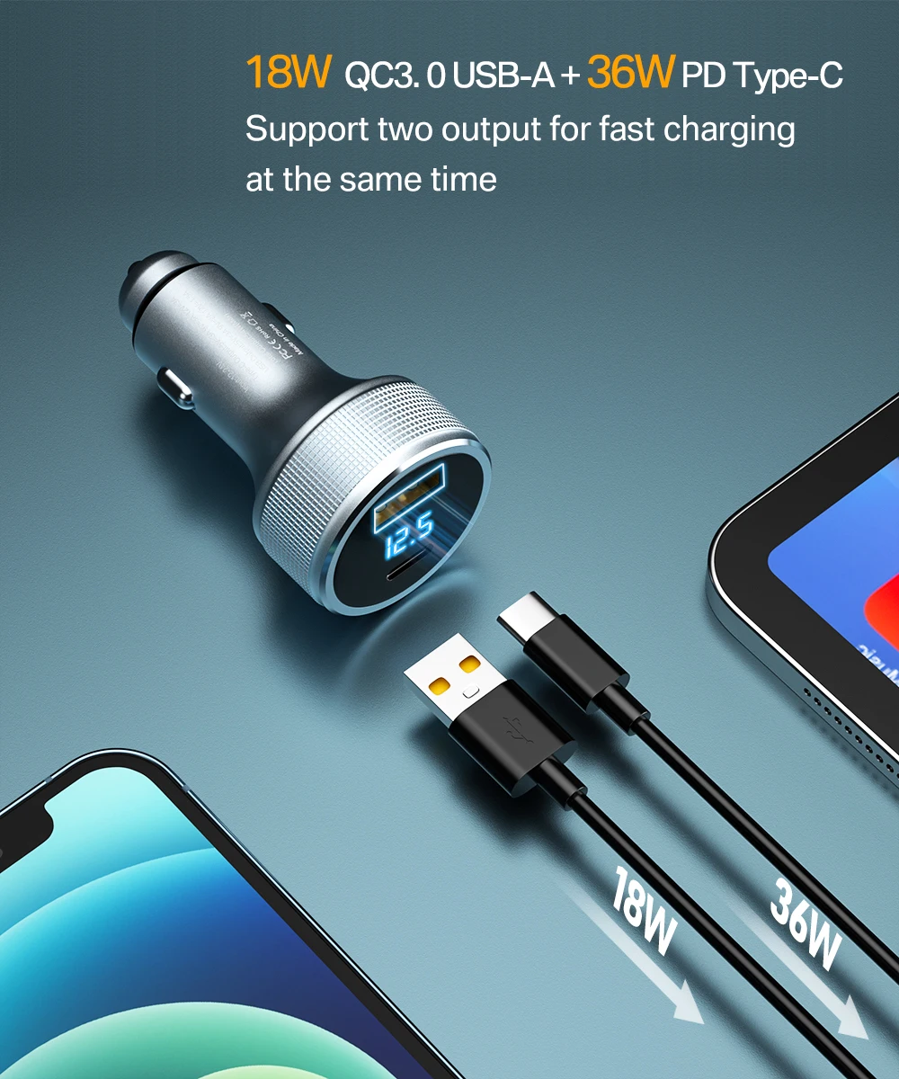 12 v usb 54W Car Charger Type C Fast USB C Charger for iPhone 11 12 Xiaomi Macbook Car Charging Quick Charge 3.0 Moible Phone PD Charger wallcharger
