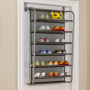 

6-Tier Shoe Rack Over The Door Shoe Organizer 10-Tier Hanging Shoe Storage Mesh Lining Shelf Storage Closet Shoes Keeping Gadget