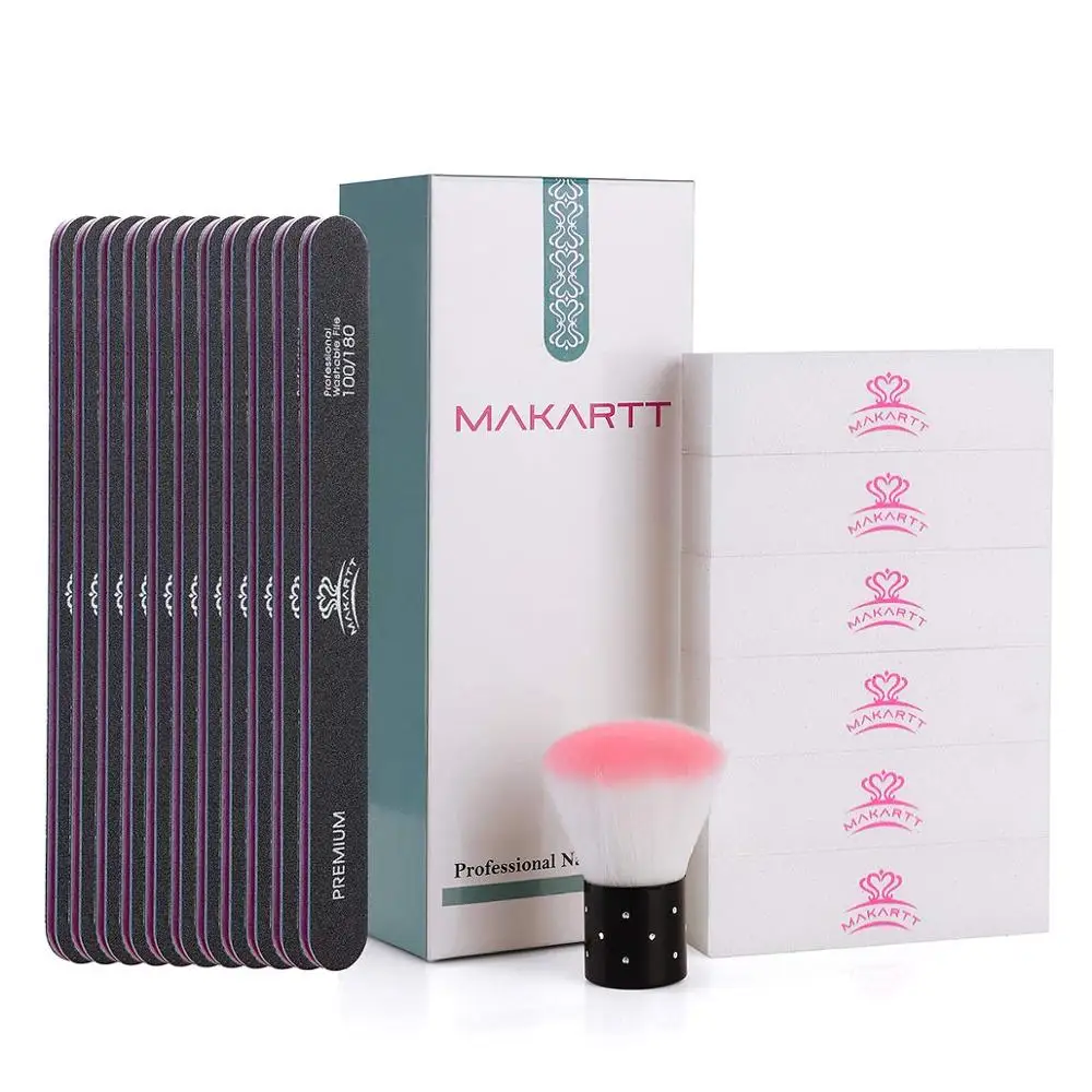 Makartt, 17 шт., набор пилок для ногтей, моющиеся, двухсторонние, 100/180, буферный блок для ногтей, маникюрный пилочка для ногтей, набор для лака, гель, акриловые ногти