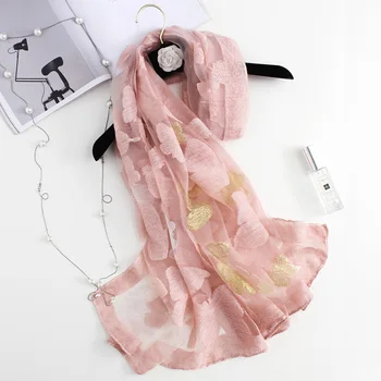 

new butterfly jacquard Organza imitation silk women's Silk Scarf summer sun protection large shawl solid color scarf beach towel