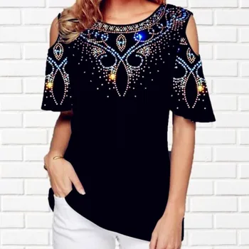 

Summer 2020 Sexy Cotton Women Hole Ruffles Printed Tops Tees Plus Sizes Femme Off Shoulder Blouse Shirt Befree Boho Casual