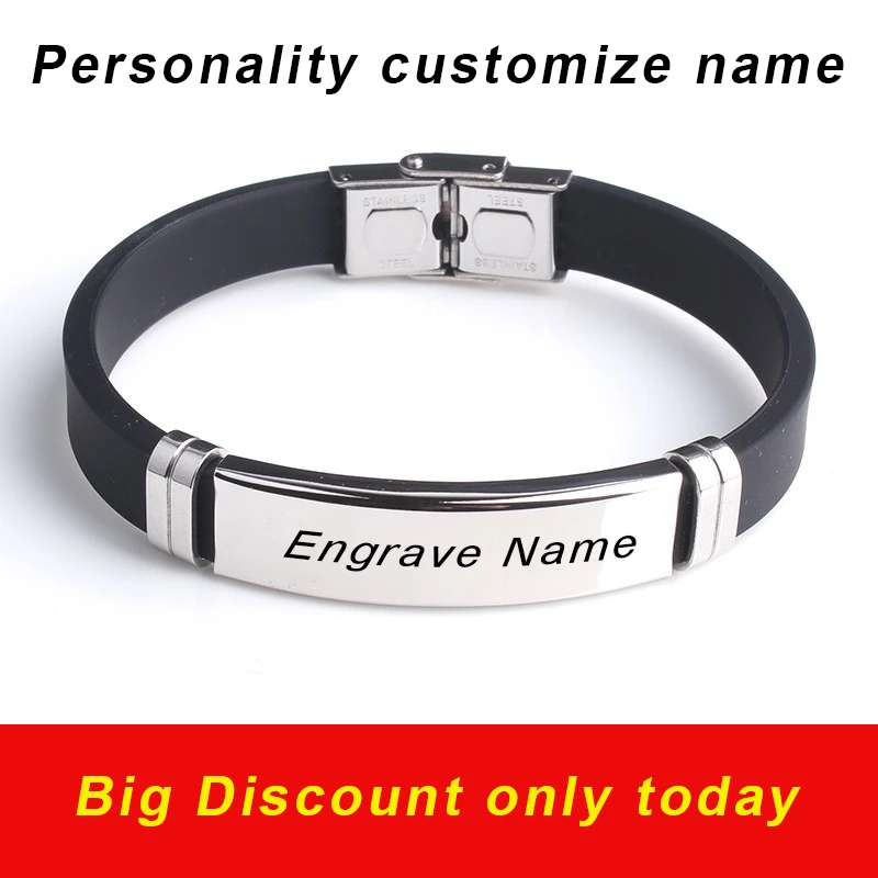 fashion engrave logo custom name bracelet Smooth Silicone 316L