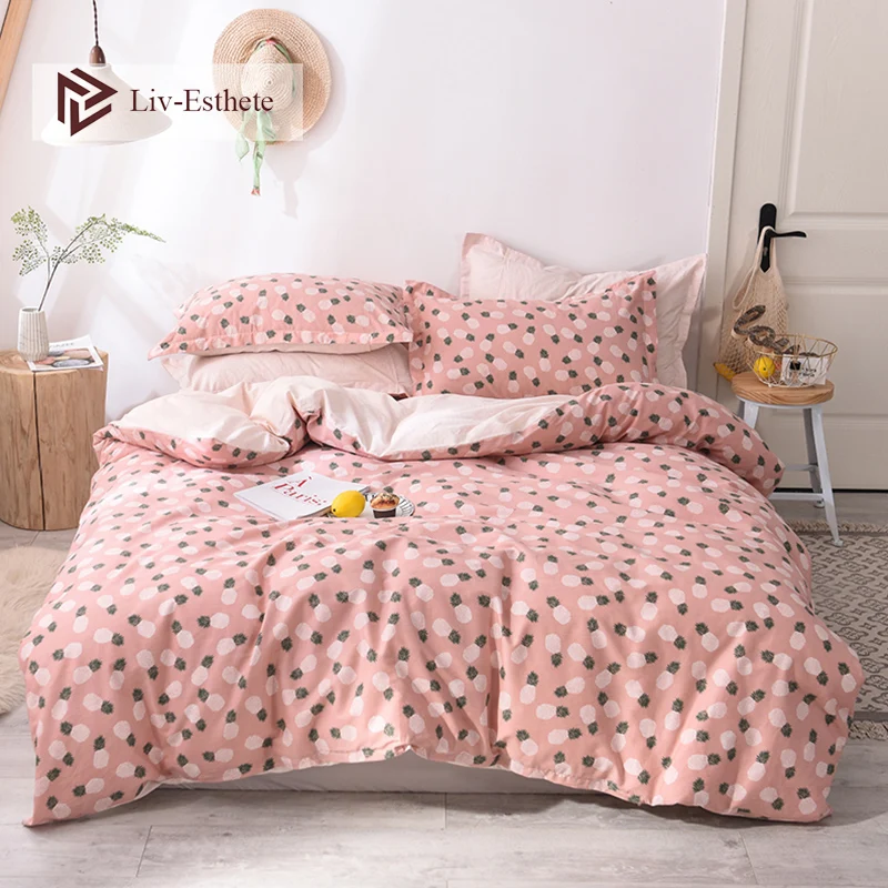 

Liv-Esthete Nordic Pineapple 100% Cotton Bedding Set Decor Duvet Cover Pillowcase Flat Sheet Double Queen King Bed Set Bedspread